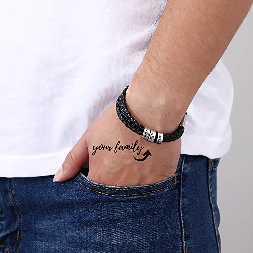 DaMei Personalizada Pulseras para Hombre Cuero con Nombre para Familia Pareja Brazalete Plata Hombre Mujer Pulsera de España - Ideas Regalo para Hombre da Cumpleaños Aniversario