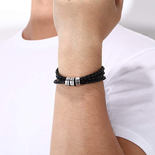 DaMei Personalizada Pulseras para Hombre Cuero con Nombre para Familia Pareja Brazalete Plata Hombre Mujer Pulsera de España - Ideas Regalo para Hombre da Cumpleaños Aniversario