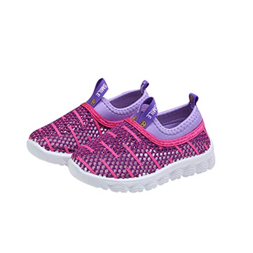 DEBAIJIA Zapatos para Niños 1-4T Bebés Caminata Zapatillas Raya Ahuecada Niña pequeño Suela Suave Malla TPR Material Transpirable Cómodo(Rosa-19)