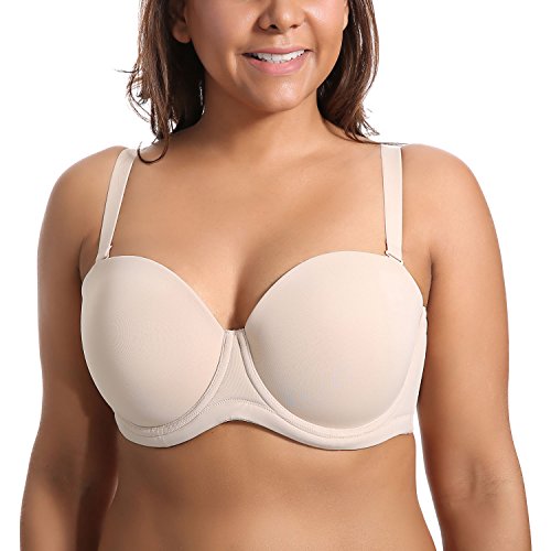 DELIMIRA - Sujetador sin Tirantes Tallas Grandes Push Up de Silicona para Mujer Beige 110D