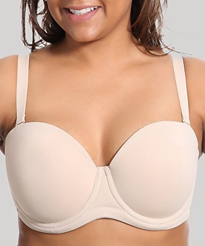 DELIMIRA - Sujetador sin Tirantes Tallas Grandes Push Up de Silicona para Mujer Beige 110D