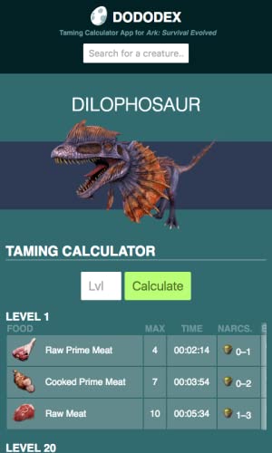 Dododex Taming Calculator for Ark: Survival Evolved (Web Version)