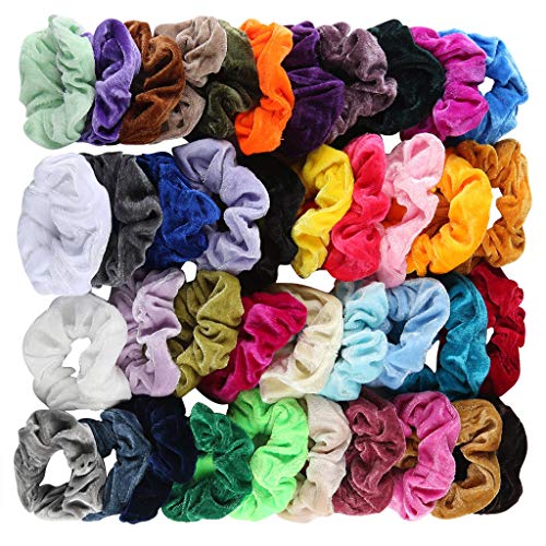 Dorical 40pcs Goma de Pelo Lazo de Pelo Elástico Banda Multi Colores Cinta de Pelo Mujer Niña Satín Elástica 40+1 Piezas Scrunchies Velvet Elastic Pelo Bandas Gomas de Pelo Hermosa Moda (A)