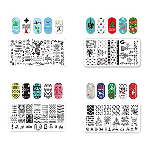 Ebanku 8Pcs Placas Uñas Estampados Navidad Nail Art Stamping Plate Christmas, Plantillas uñas Dibujos Decoracion Arte De Uñas Diy Del Clavo Del Sello Placas Estampado Manicura