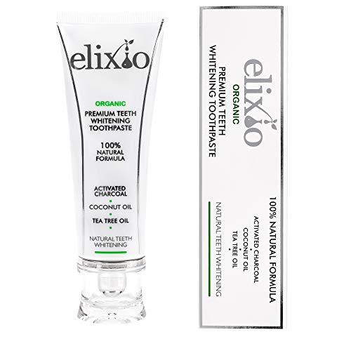 El carbón activo y el aceite de coco La pasta de dientes blanqueadora elixio/Aloe Vera & Aceite de árbol del té/Limpia los dientes, refresca el aliento, es seguro para el esmalte/Sin flúor/by elixio