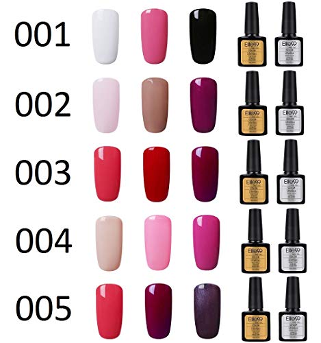 Elite99 Esmaltes Semipermanentes de Uñas en Gel UV LED, 5pcs Kit de Esmaltes de Uñas Base y Top Coat (002)