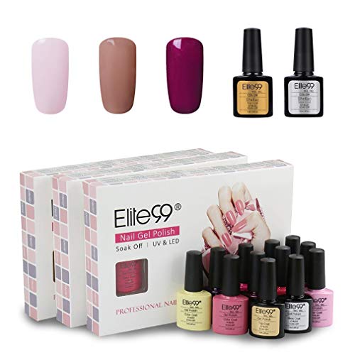 Elite99 Esmaltes Semipermanentes de Uñas en Gel UV LED, 5pcs Kit de Esmaltes de Uñas Base y Top Coat (002)