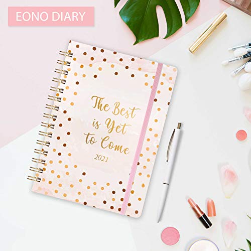 Eono by Amazon - Eono Agenda 2021 A5, Planificador Semanal, Descripción General de los Calendarios 2021 y 2022, Pestañas Mensuales y Bolsillo Interior Expandible, 21.5 x15.5 x1.5 cm