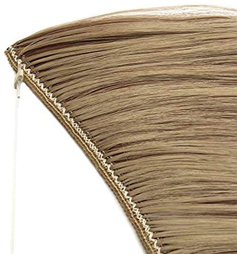 Extensiones de Cabello Natural con Hilo Invisible Sin Clip Pelo Sintético Una Pieza Rizada Postizos de Pelo Pelucas 20"(50cm,90g,Castaño Claro mezcla Rubio Ceniza)