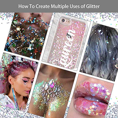 FAVENGO 2 Caja 24 Estilos Brillo de Uñas Glitter Holografico Estrellas Lentejuelas Para Uñas Glitter Uñas Flores Mariposas Decoracion Uñas Flores Mariposas Estrellas Corazón Luna