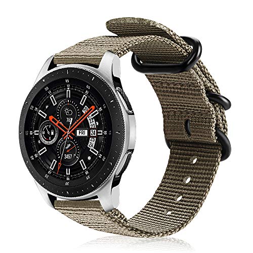 Fintie Correa Compatible con Samsung Galaxy Watch 3 (45mm)/Galaxy Watch 46mm/Gear S3 Classic/Gear S3 Frontier - Pulsera de Repuesto de Nylon Tejido Banda Ajustable, Caqui