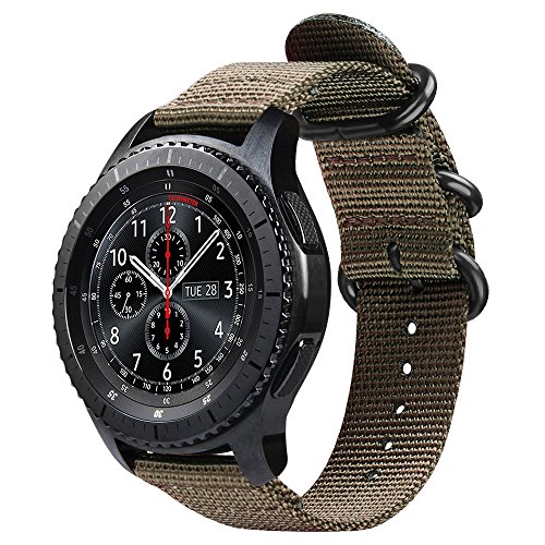 Fintie Correa Compatible con Samsung Galaxy Watch 3 (45mm)/Galaxy Watch 46mm/Gear S3 Classic/Gear S3 Frontier - Pulsera de Repuesto de Nylon Tejido Banda Ajustable, Caqui