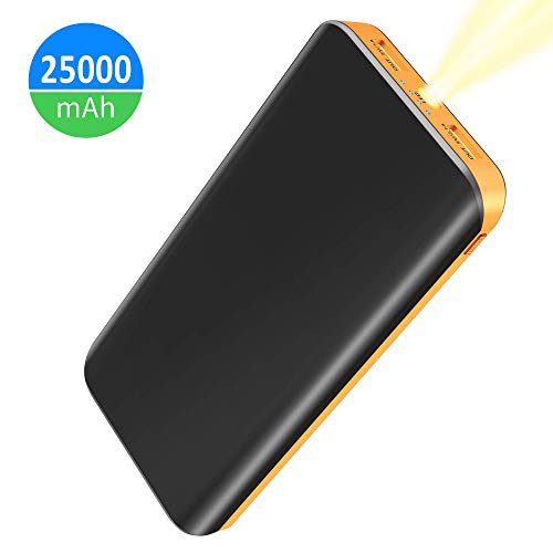 FKANT Batería Externa 25000mAh, Power Bank Alta Capacidad con 2 USB Puertos, Linterna LED de 4 Modos Cargador Portátil Movil para iPhone, Huawei, Samsung, Android, Tabletas y más Dispositivos