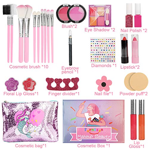 FORMIZON 21 Piezas Kit de Maquillaje Niñas, Juego de Maquillaje para Niños para Niñas, Maquillaje Niñas Set Maletin, Kit de Juguete de Maquillaje Lavable para Cumpleaños, Navidad