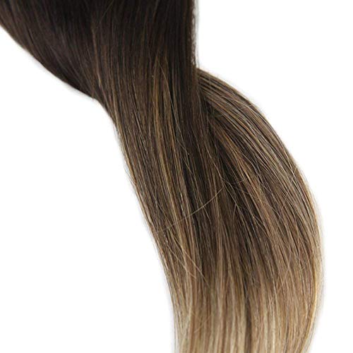 Full Shine Extenciones De Pelo Natural Humano Con Clips Cabellos Europeo Humano Balayage Color 2/8/22 Darkest Brown To Brown And Blonde Ombre Color Extensiones Cabello Humano For Women 16 Pulgadas