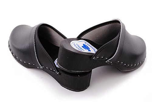 Futuro Fashion® - Zuecos de Cuero auténtico con Suela de Madera - para Mujer - Colores Lisos Unisex - Blanco/Negro - Tallas 36-46 - Negro - 37 EU