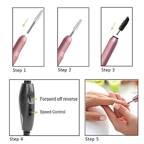 GeekerChip Lima de Uñas Eléctrica,Set Profesional de Eléctrico para Uñas para Manicura y Pedicura,Portátil USB con 20000 RPM para La Familia, el Salón y los Viajes(Rosa)