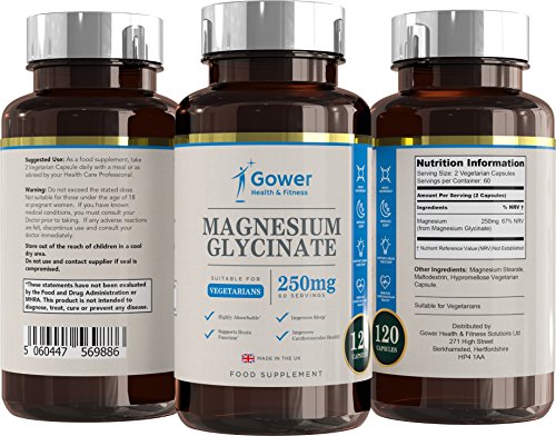 GH Glicinato de Magnesio 250mg Suplemento | 120 Pure Capsulas para Veganas | Magnesium Glycinate Altamente | Ideal para el Cansacio y Calambres Musculares | Con Instalaciones y Licencia ISO | Sin OGM