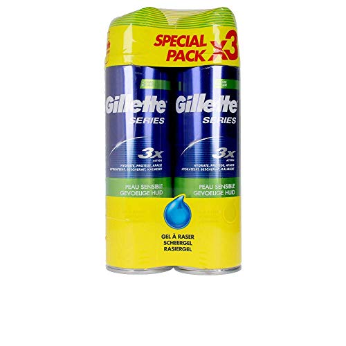 Gillette Series Piel Sensible Gel de afeitar - Set de 3 x 200 ml (Total: 600 ml)