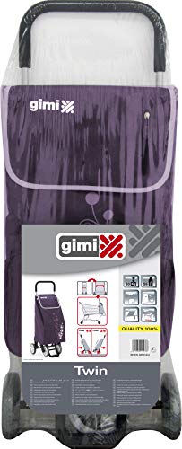 Gimi Twin- Carro de la compra, con 4 ruedas, bolsa impermeable de poliéster, capacidad de 56 litros, morado, 40 x 53 x 92 cm