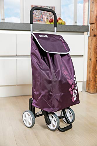 Gimi Twin- Carro de la compra, con 4 ruedas, bolsa impermeable de poliéster, capacidad de 56 litros, morado, 40 x 53 x 92 cm