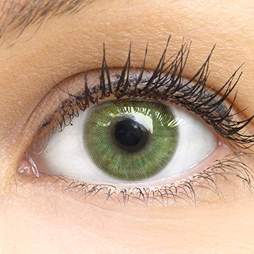 GLAMLENS lentillas de colores verdes Neapel Green + contenedor. 1 par (2 piezas) - 90 Días - Sin Graduación - 0.00 dioptrías - blandos - Lentes de contacto verde de hidrogel de silicona