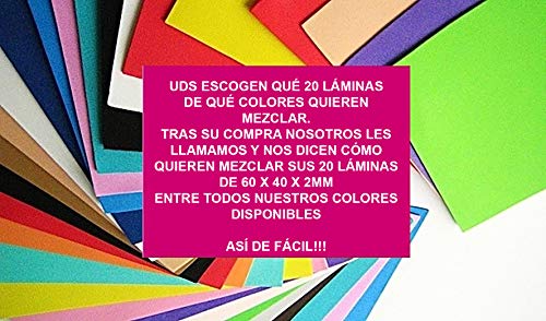 Goma Eva Barata 20 Láminas de 60 x 40 x 2mm de Colores Surtidos a Escoger por Uds Tras la compra Nosotros les llamamos y Uds Escogen qué Colores Necesitan de Foam ó Foamy