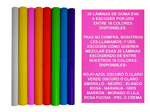 Goma Eva Barata 20 Láminas de 60 x 40 x 2mm de Colores Surtidos a Escoger por Uds Tras la compra Nosotros les llamamos y Uds Escogen qué Colores Necesitan de Foam ó Foamy