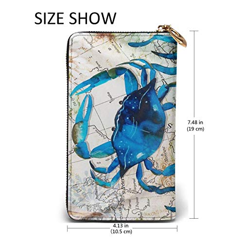 GYHJH Sea Crab Ladies Clutch de Cuero Cartera Delgada y compacta con Cremallera Monedero Grande Impermeable Organizador de Tarjetas Duradero con Ranuras