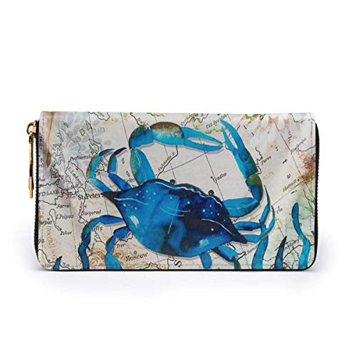 GYHJH Sea Crab Ladies Clutch de Cuero Cartera Delgada y compacta con Cremallera Monedero Grande Impermeable Organizador de Tarjetas Duradero con Ranuras