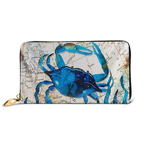 GYHJH Sea Crab Ladies Clutch de Cuero Cartera Delgada y compacta con Cremallera Monedero Grande Impermeable Organizador de Tarjetas Duradero con Ranuras