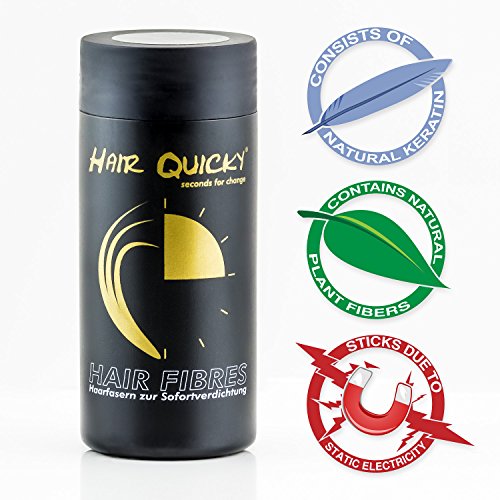 Hair Quicky® Premium Hair Fibers, fibras de pelo, construcción de pelo espesante de cabello, en caso de alopecia calvicie caída del pelo o cabello ralo, natural queratina | 28g | negro