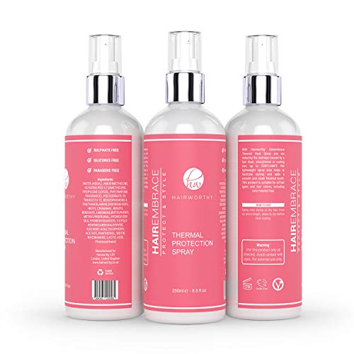 Hairworthy Hairembrace Spray Protector Contra el Calor para Estilismo Térmico. Recupera el Brillo de tu Cabello, Sin Ningún Rizo, Protegiendo & Estilizando.