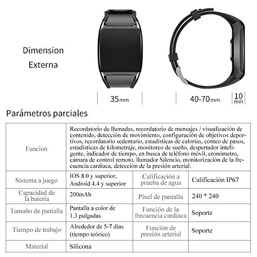 HalfSun Impermeable IP67 Smartwatch, HD Color Screen,Pulsera Inteligente con Pulsómetro, Monitor de Presión Arterial，Monitor de Calorías, Sueño, Podómetro，Pulsera Actividad para Android y iOS