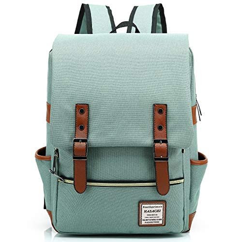 HASAGEI Mochila Casual de Lona Mochila del Ordenador Portátil Mochila Escolar Vuelta al Cole para Hombre y Mujer (Verde)