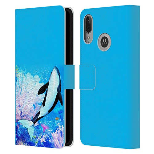 Head Case Designs Oficial Simone Gatterwe Orca La Vida en el mar Carcasa de Cuero Tipo Libro Compatible con Motorola Moto E6 Plus