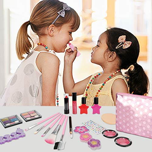 Herefun Kit de Maquillaje Niñas, 21 Piezas Juego de Maquillaje para Niños para Niñas, Kit de Juguete de Maquillaje Lavable, Cumpleaños Regalo de Princesa para Niñas en Fiesta