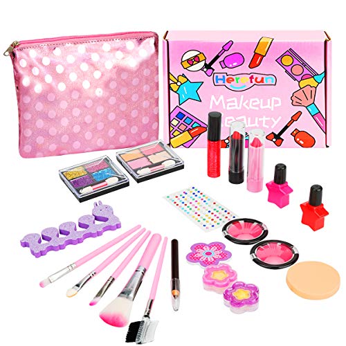 Herefun Kit de Maquillaje Niñas, 21 Piezas Juego de Maquillaje para Niños para Niñas, Kit de Juguete de Maquillaje Lavable, Cumpleaños Regalo de Princesa para Niñas en Fiesta