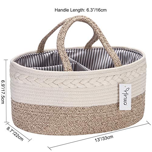 Hinwo Baby Diaper Caddy 3-Compartimento Recipiente para bebés Tote Bin almacenamiento Organizador portátil automóvil Recién nacido Cesta regalo Cuerda algodón divisor desmontable pañales y toallitas