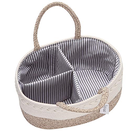 Hinwo Baby Diaper Caddy 3-Compartimento Recipiente para bebés Tote Bin almacenamiento Organizador portátil automóvil Recién nacido Cesta regalo Cuerda algodón divisor desmontable pañales y toallitas