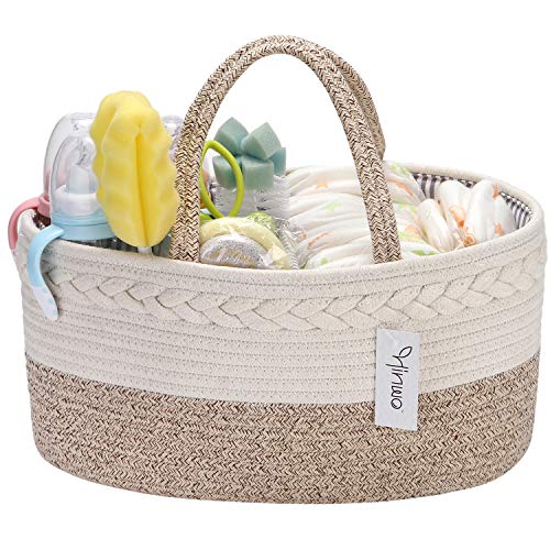 Hinwo Baby Diaper Caddy 3-Compartimento Recipiente para bebés Tote Bin almacenamiento Organizador portátil automóvil Recién nacido Cesta regalo Cuerda algodón divisor desmontable pañales y toallitas