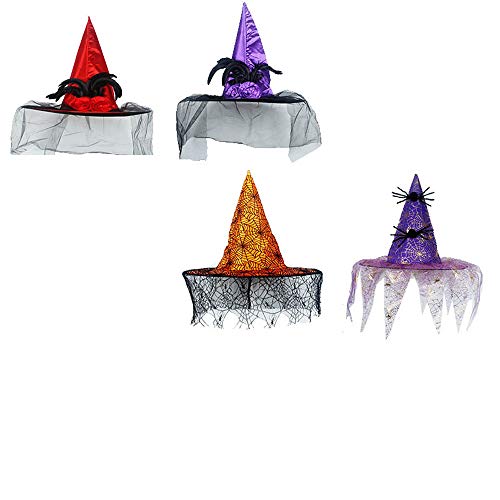 HLCE Ladies Adults Halloween Fancy Party Hat Rojo Purple Feather Style Golden Purple Spider Web Style (Color : Purple)