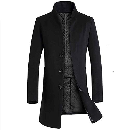 Hombre Invierno Abrigo,JiaMeng Chaqueta para Hombre,Ligero Chaqueta Abajo Cálido Trinchera de Invierno Botón Largo Outwear Abrigo Elegante Abrigos(Negro,XL)