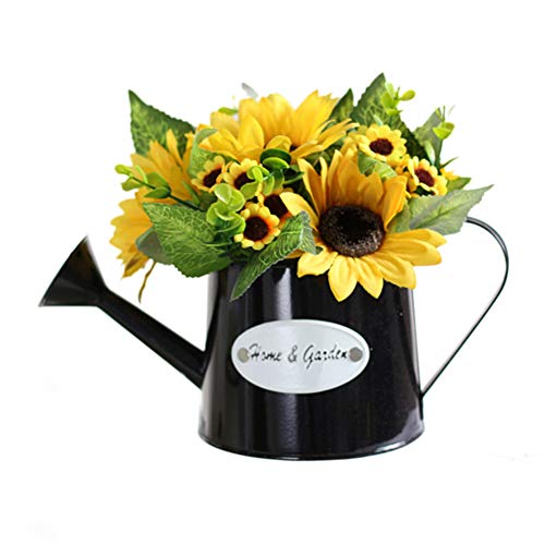 Homeofying - 1 unidad de girasol artificial en maceta con maceta para regar en forma de maceta de bonsái, decoración del hogar, oficina, escritorio, flores artificiales para boda, plástico, Sunflower