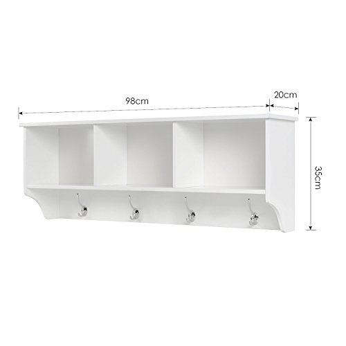 Homfa Estantería Colgante Estantería de Pared para baño Dormitorio y Cocina Estantería Cubos de Pared Blanco 3 Compartimentos y 8 Ganchos 98x20x35cm