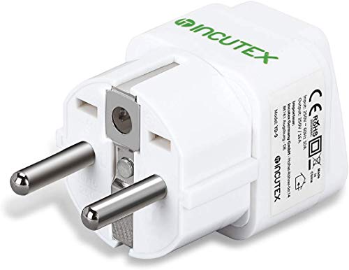 Incutex 2X adaptadores Enchufe Viaje Universal Adaptador Enchufe Universal Europa a Schuko, Blanco