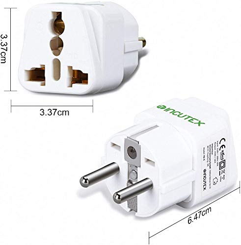 Incutex 2X adaptadores Enchufe Viaje Universal Adaptador Enchufe Universal Europa a Schuko, Blanco