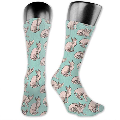 Inner-shop Niños Niñas Gatos desnudos sin pelo Patrón de gatos Sphynx Calcetines deportivos de color verde menta Calcetines altos hasta el tobillo Medias de compresión Calcetines divertidos