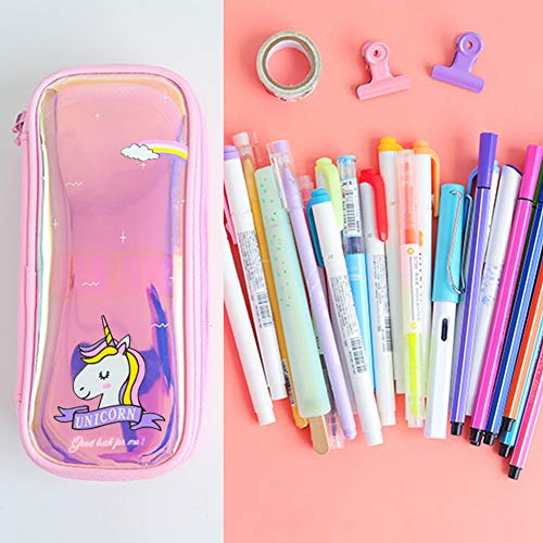 INTVN Estuche Escolar Unicornio, Estuche de Lápices , Bolso de Almacenamiento Transparente para Estudiantes, Púrpura