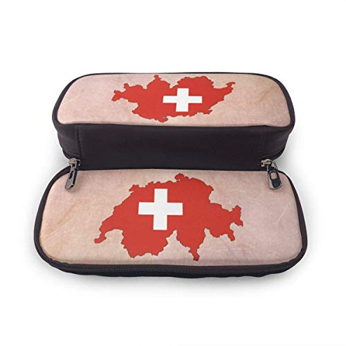 IUBBKI Suiza mapa bandera estuche de cuero para lápices estuche de maquillaje cosmético multifunción para estudiantes niños niñas adultos